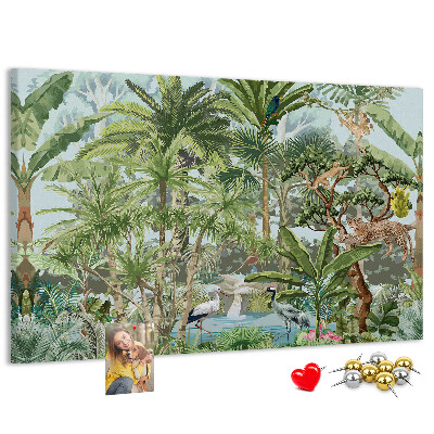 Tableau en liège Forêt tropicale peuplée d'animaux et d'oiseaux sauvages