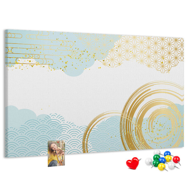 Tableau en liège Spirales dorées sur fond bleu