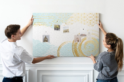 Tableau en liège Spirales dorées sur fond bleu
