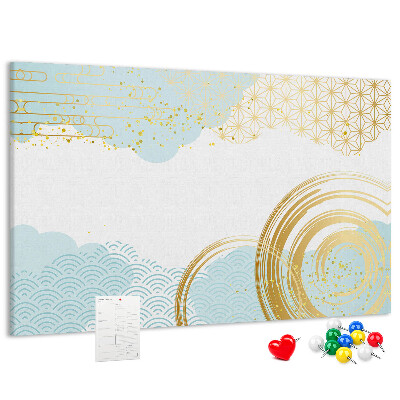 Tableau en liège Spirales dorées sur fond bleu