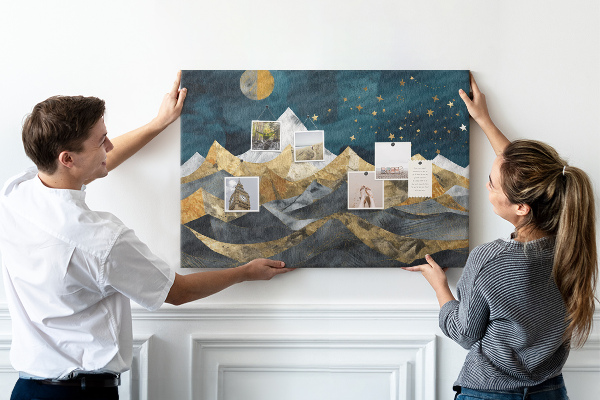 Tableau affichage liège Montagnes dorées sous le ciel nocturne
