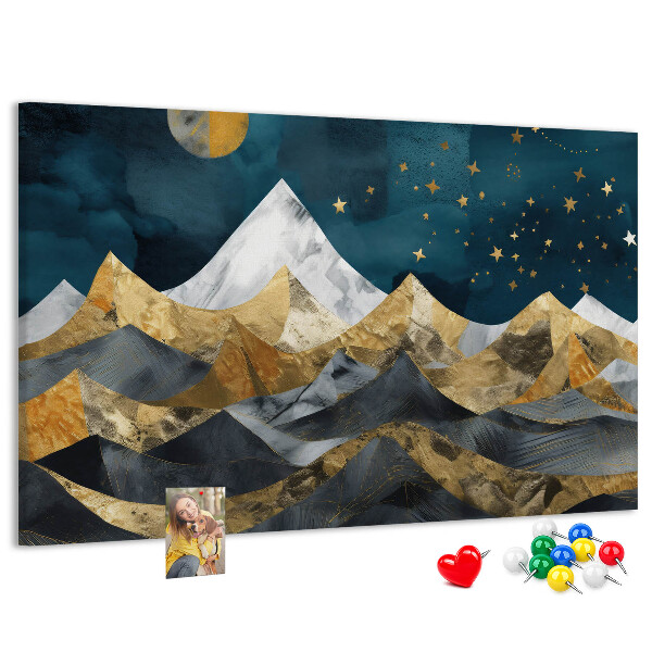 Tableau affichage liège Montagnes dorées sous le ciel nocturne