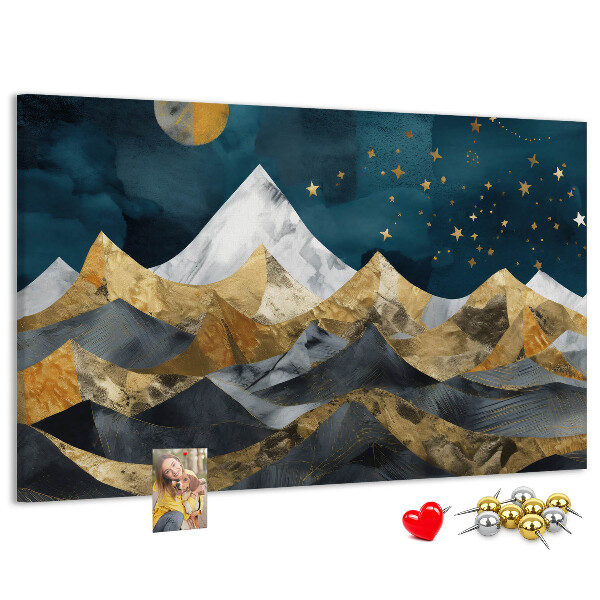 Tableau affichage liège Montagnes dorées sous le ciel nocturne