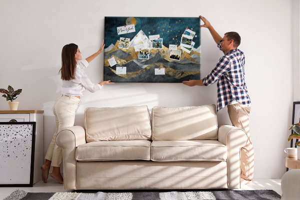 Tableau affichage liège Montagnes dorées sous le ciel nocturne