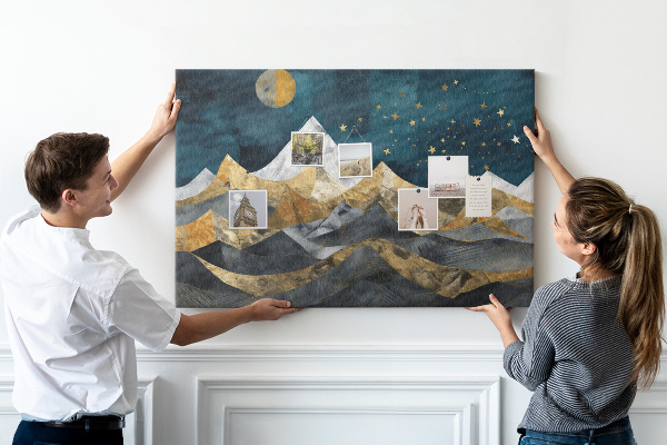 Tableau affichage liège Montagnes dorées sous le ciel nocturne