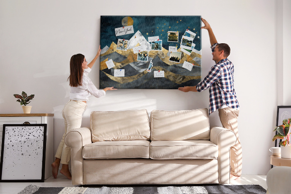 Tableau affichage liège Montagnes dorées sous le ciel nocturne