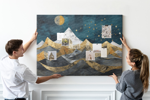 Tableau affichage liège Montagnes dorées sous le ciel nocturne