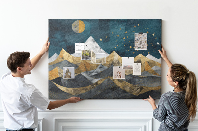 Tableau affichage liège Montagnes dorées sous le ciel nocturne