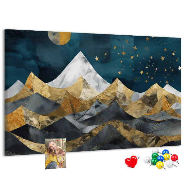 Tableau affichage liège Montagnes dorées sous le ciel nocturne