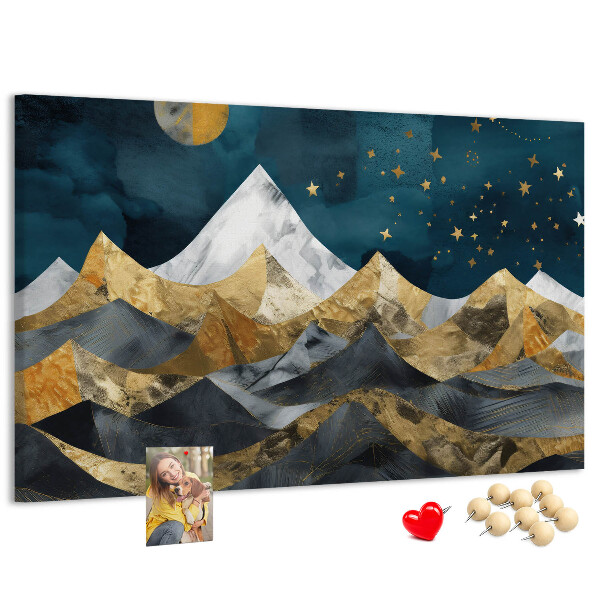 Tableau affichage liège Montagnes dorées sous le ciel nocturne