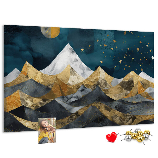 Tableau affichage liège Montagnes dorées sous le ciel nocturne