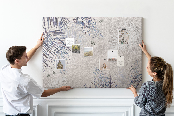 Tableau de liège Feuilles délicates sur fond gris
