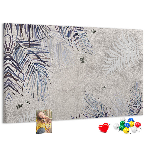 Tableau de liège Feuilles délicates sur fond gris
