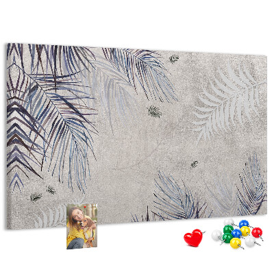 Tableau de liège Feuilles délicates sur fond gris