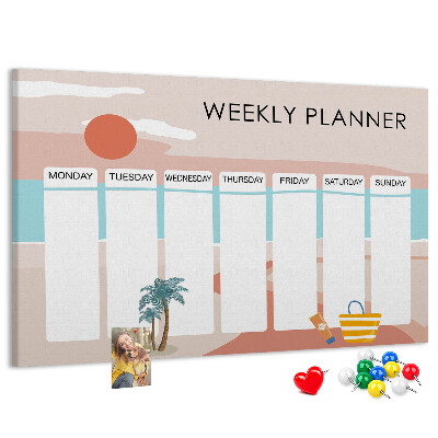 Tableau en liège Agenda hebdomadaire sur le thème de la plage estivale