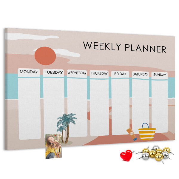 Tableau en liège Agenda hebdomadaire sur le thème de la plage estivale