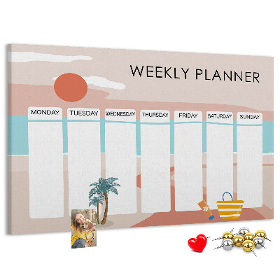 Tableau en liège Agenda hebdomadaire sur le thème de la plage estivale