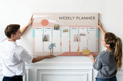 Tableau en liège Agenda hebdomadaire sur le thème de la plage estivale