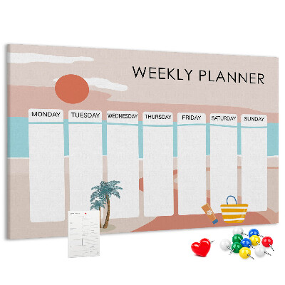 Tableau en liège Agenda hebdomadaire sur le thème de la plage estivale