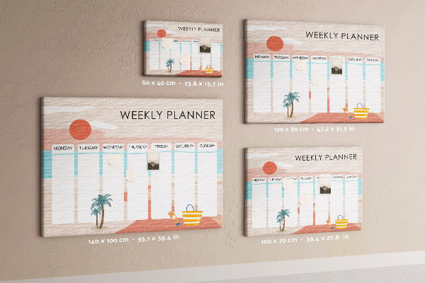 Tableau en liège Agenda hebdomadaire sur le thème de la plage estivale