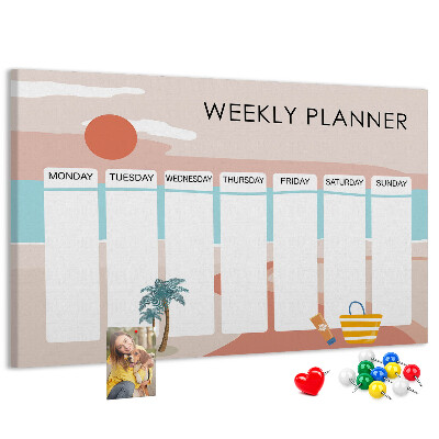 Tableau en liège Agenda hebdomadaire sur le thème de la plage estivale