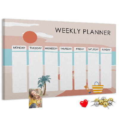 Tableau en liège Agenda hebdomadaire sur le thème de la plage estivale