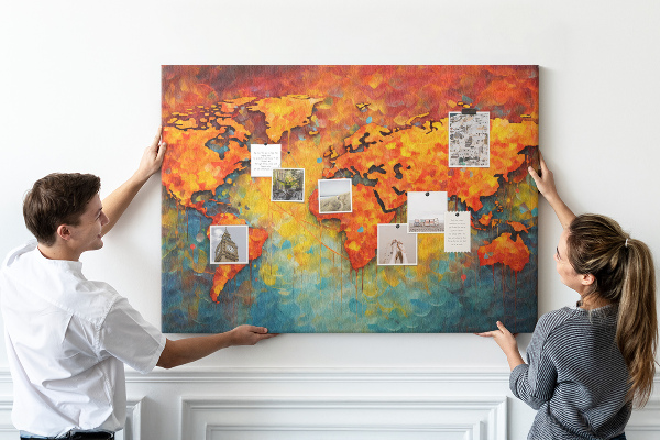 Tableau de liège Une carte du monde colorée aux couleurs intenses