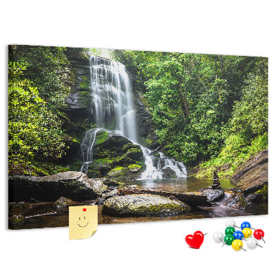 Tableau en liège Cascade dans une forêt de montagne verdoyante