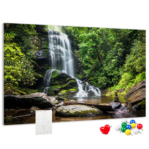 Tableau en liège Cascade dans une forêt de montagne verdoyante