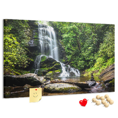 Tableau en liège Cascade dans une forêt de montagne verdoyante