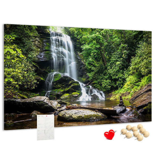 Tableau en liège Cascade dans une forêt de montagne verdoyante