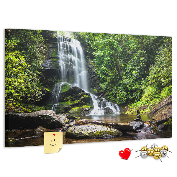 Tableau en liège Cascade dans une forêt de montagne verdoyante