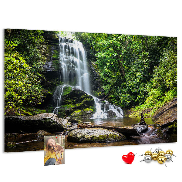 Tableau en liège Cascade dans une forêt de montagne verdoyante