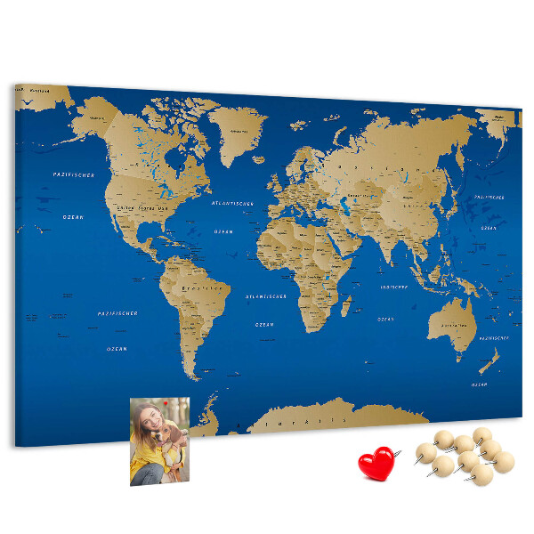Tableau de liège Carte du monde avec épingles de couleur