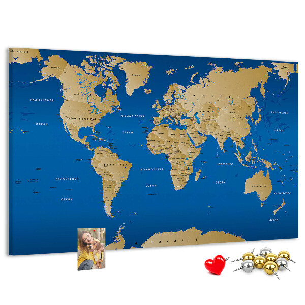 Tableau de liège Carte du monde avec épingles de couleur
