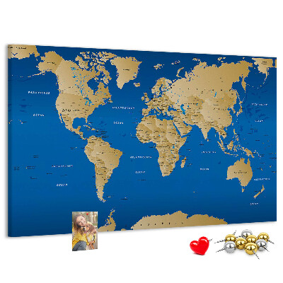 Tableau de liège Carte du monde avec épingles de couleur