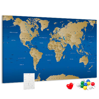 Tableau de liège Carte du monde avec épingles de couleur