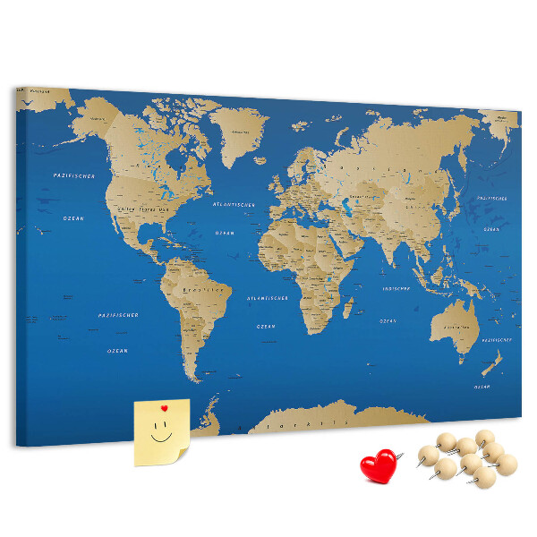 Tableau de liège Carte du monde avec épingles de couleur