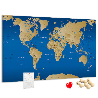 Tableau de liège Carte du monde avec épingles de couleur