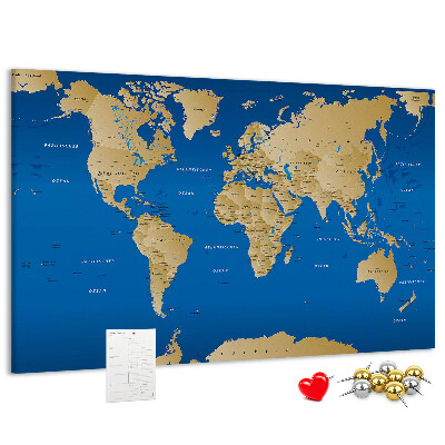 Tableau de liège Carte du monde avec épingles de couleur