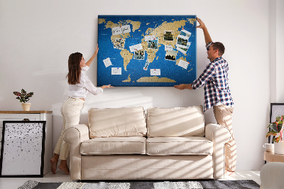 Tableau de liège Carte du monde avec épingles de couleur