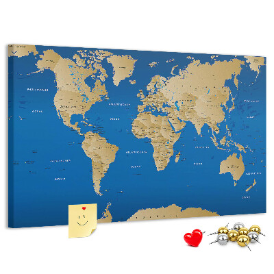 Tableau de liège Carte du monde avec épingles de couleur