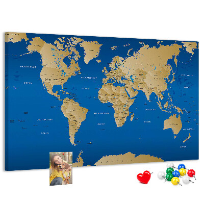 Tableau de liège Carte du monde avec épingles de couleur