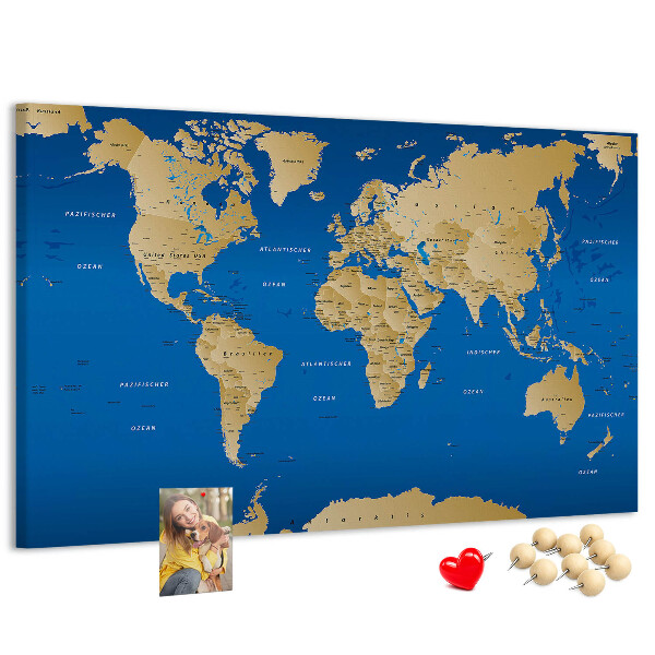 Tableau de liège Carte du monde avec épingles de couleur