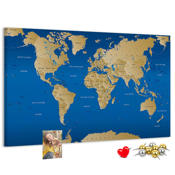 Tableau de liège Carte du monde avec épingles de couleur