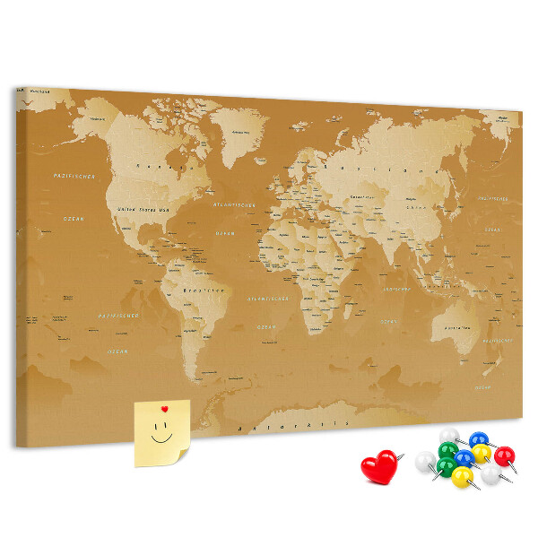 Tableau en liège Une carte du monde dans des tons de brun