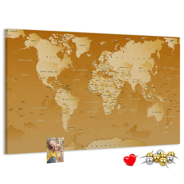 Tableau en liège Une carte du monde dans des tons de brun