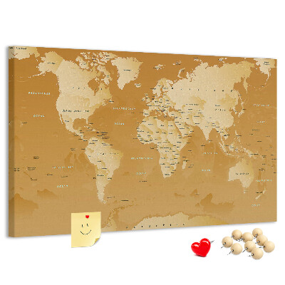 Tableau en liège Une carte du monde dans des tons de brun