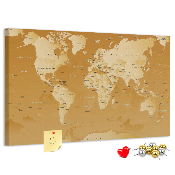 Tableau en liège Une carte du monde dans des tons de brun