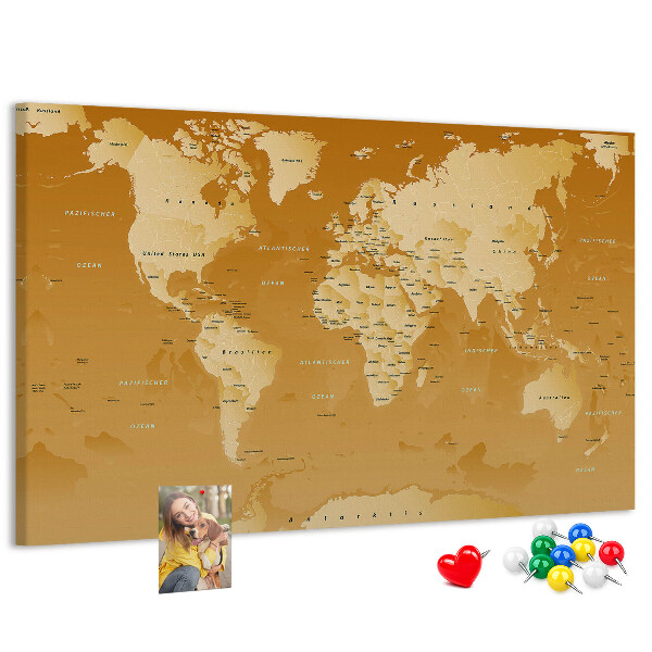 Tableau en liège Une carte du monde dans des tons de brun
